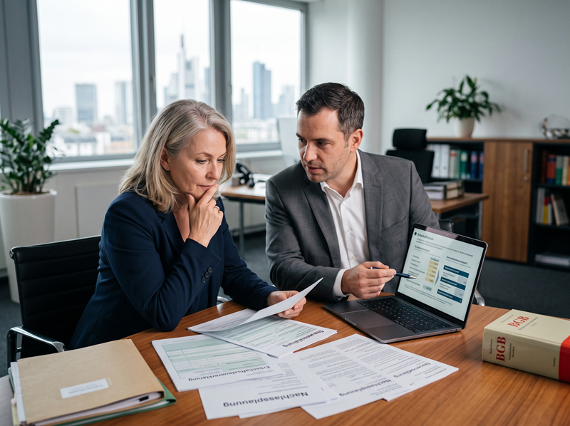 Businesswoman holding digital tablet and looking at handsome colleague while shaking hands in office